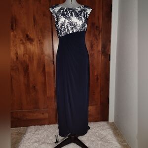 Size 10 Navy Blue with white bodice and a mesh overlay swirl Connected Apparel